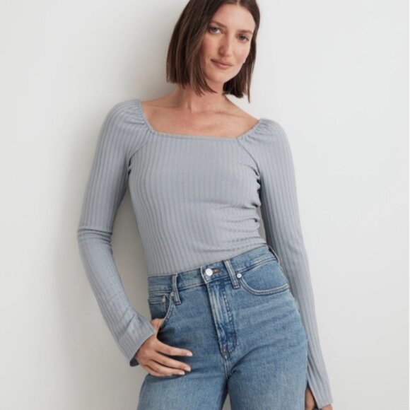 NWOT Ribbed Square Neck Long Sleeve Top by Madewell - Picture 4 of 4